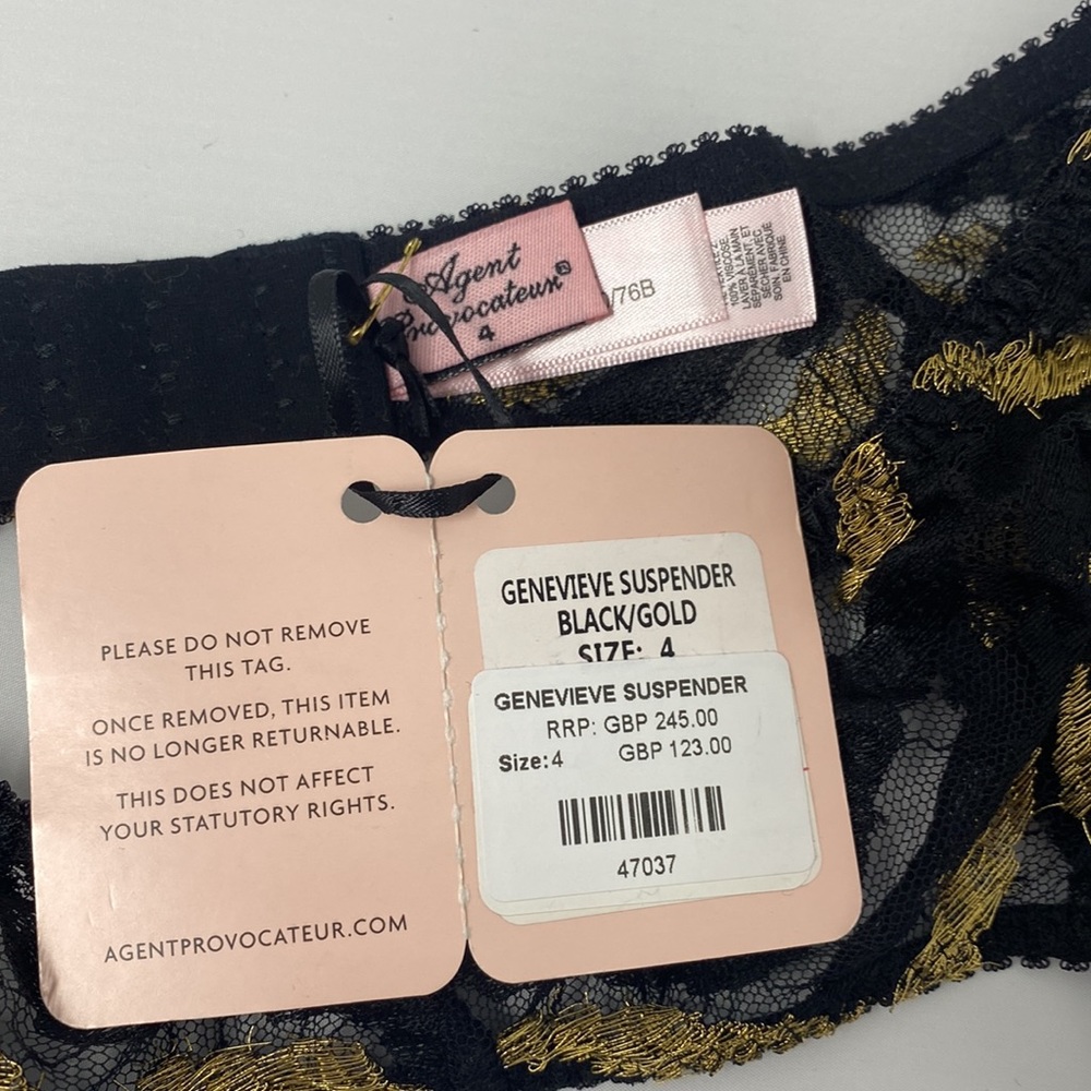 Agent Provocateur Genevieve Black Gold Suspender NWT $250 - Picture 7 of 8